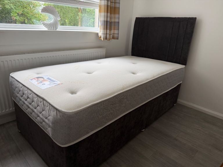 Single Divan Bed with Memory Orthopaedic Mattress – Dark Grey