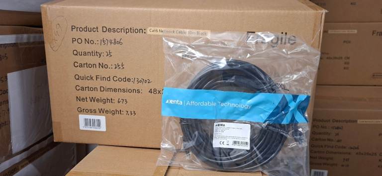 Xenta Cat6 Network Cable 10m Black RJ45 – 25 Cables – Wholesale Job Lot