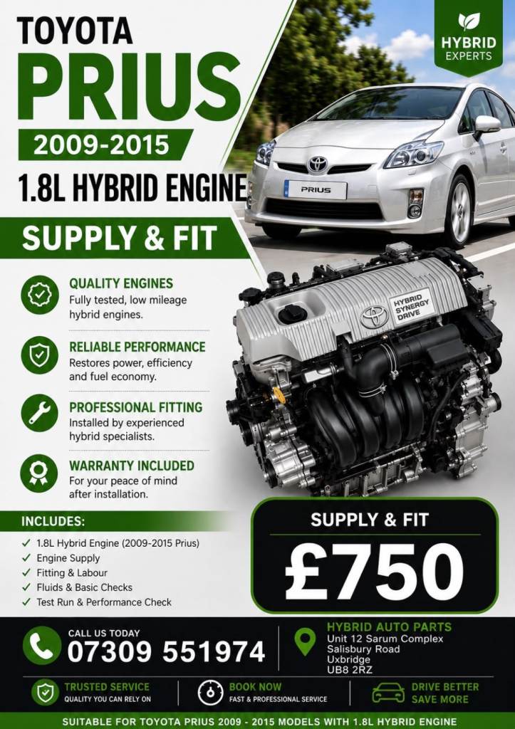 Toyota Prius 2009-2015 Hybrid 1.8L Engine.