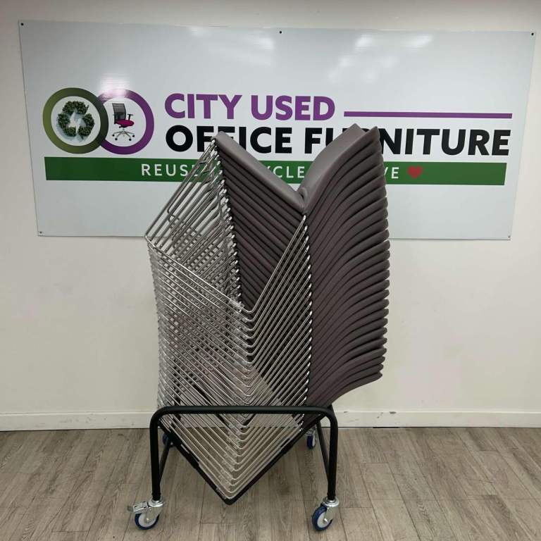 Connection Xpresso Conference Chair - Stackable, Grey Fabric, Chrome Skid Frame