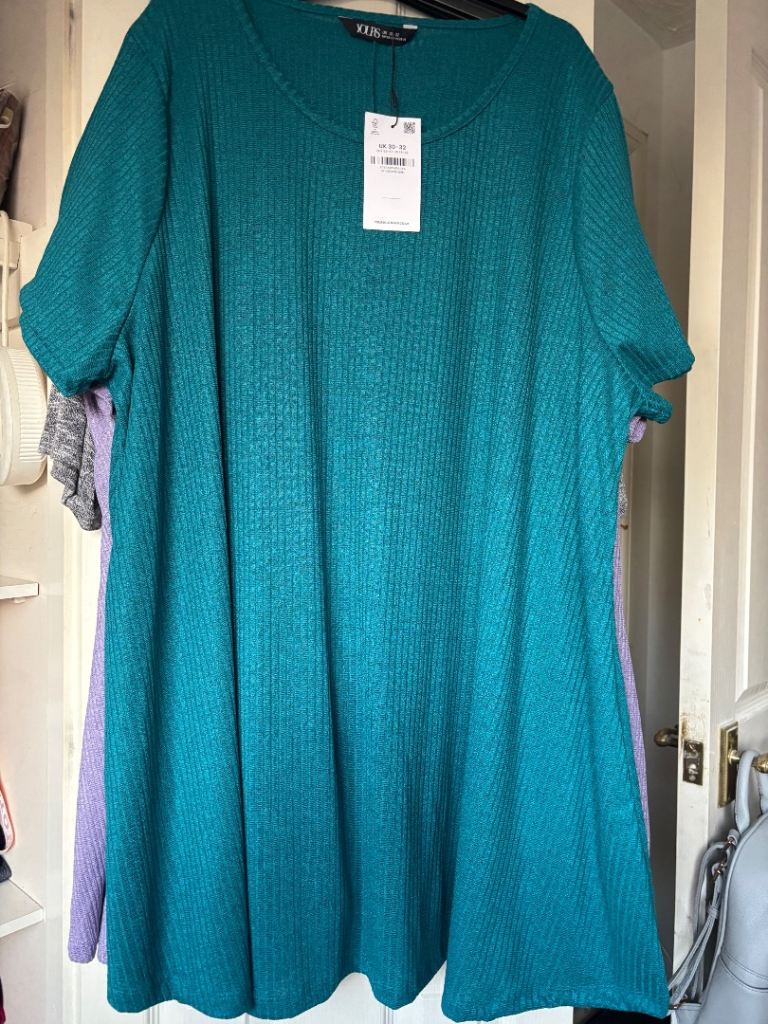 Yours Clothing Ribbed Swing Top – Teal, Grey, Lavender, New with Tags