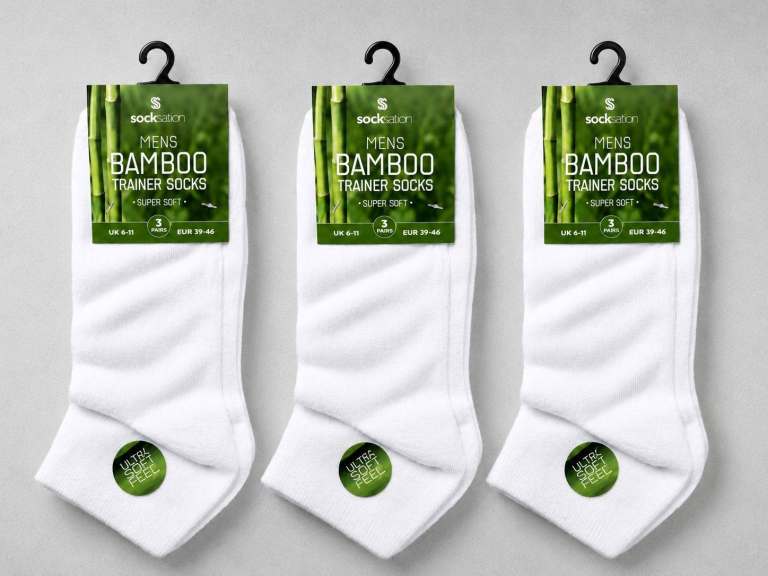 3 Pairs Mens Bamboo Socks White