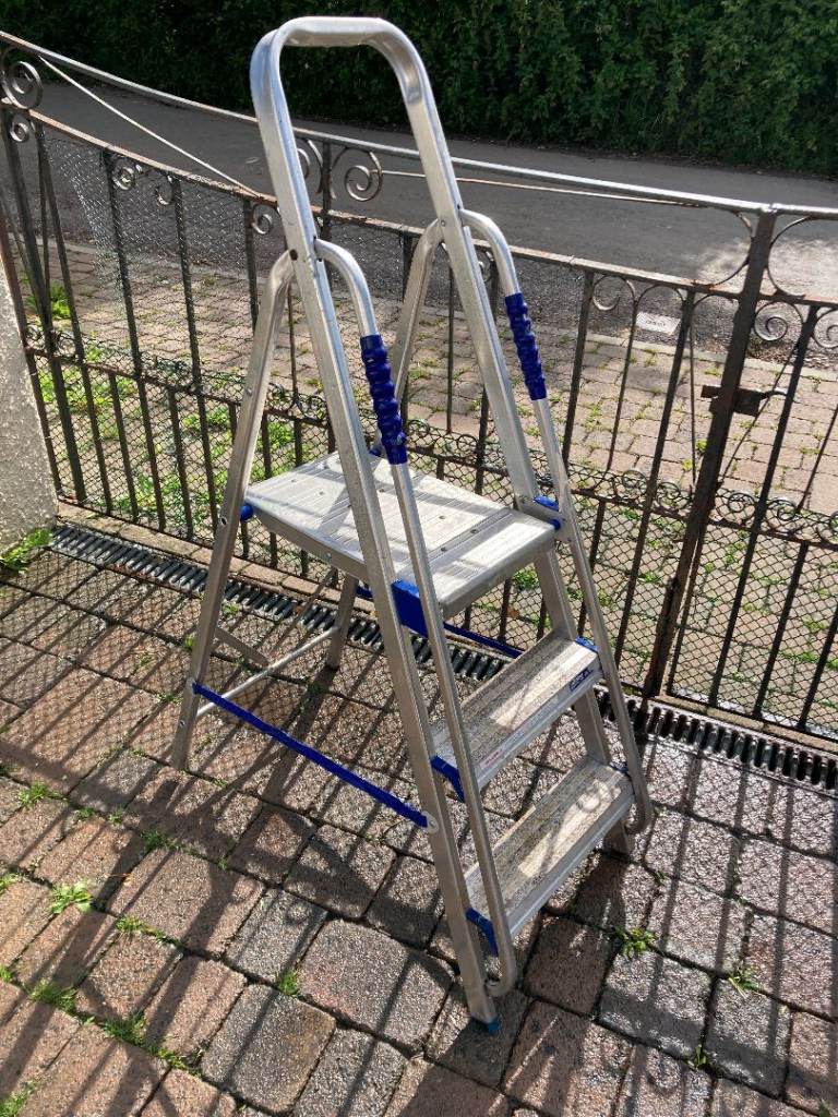 Aluminium folding ladder with hand rails, good used condition.  