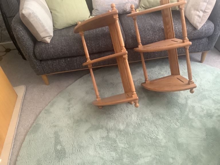 TWO ERCOL WALL MOUNTED DISPLAY SHELVES,SOLID ASH LIGHT FINISH.IMMACULATE £25 EACH