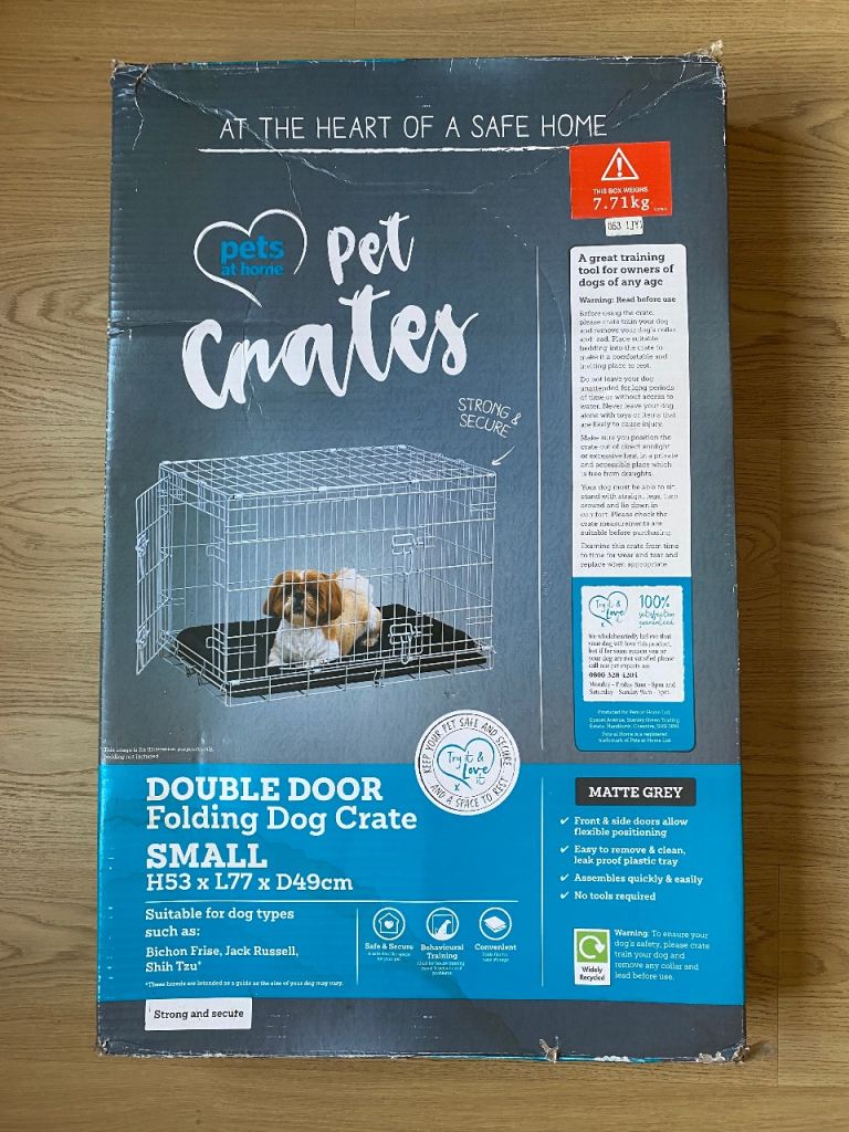 Pets at Home: Double Door Folding Dog Crate. Size Small - Matte Grey H53 x L77 x D49cm