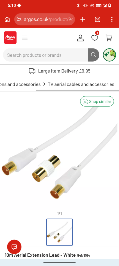 10m Aerial Extension Lead - White