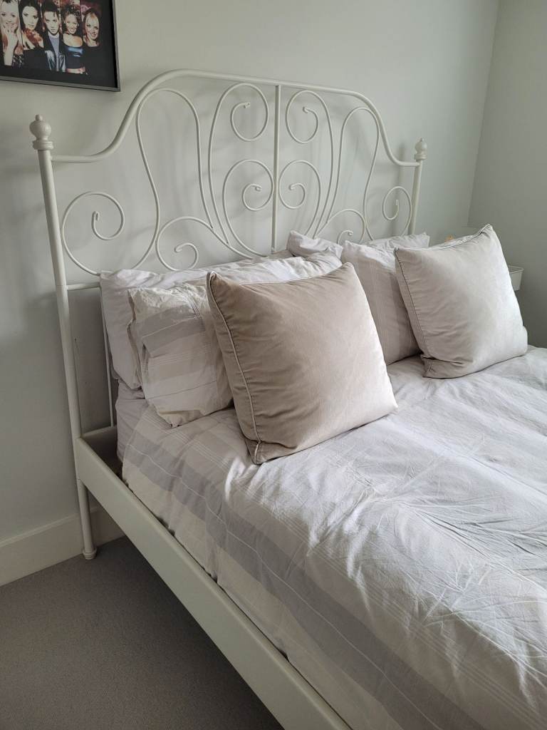 IKEA Double Leirvik Bed Frame White Metal