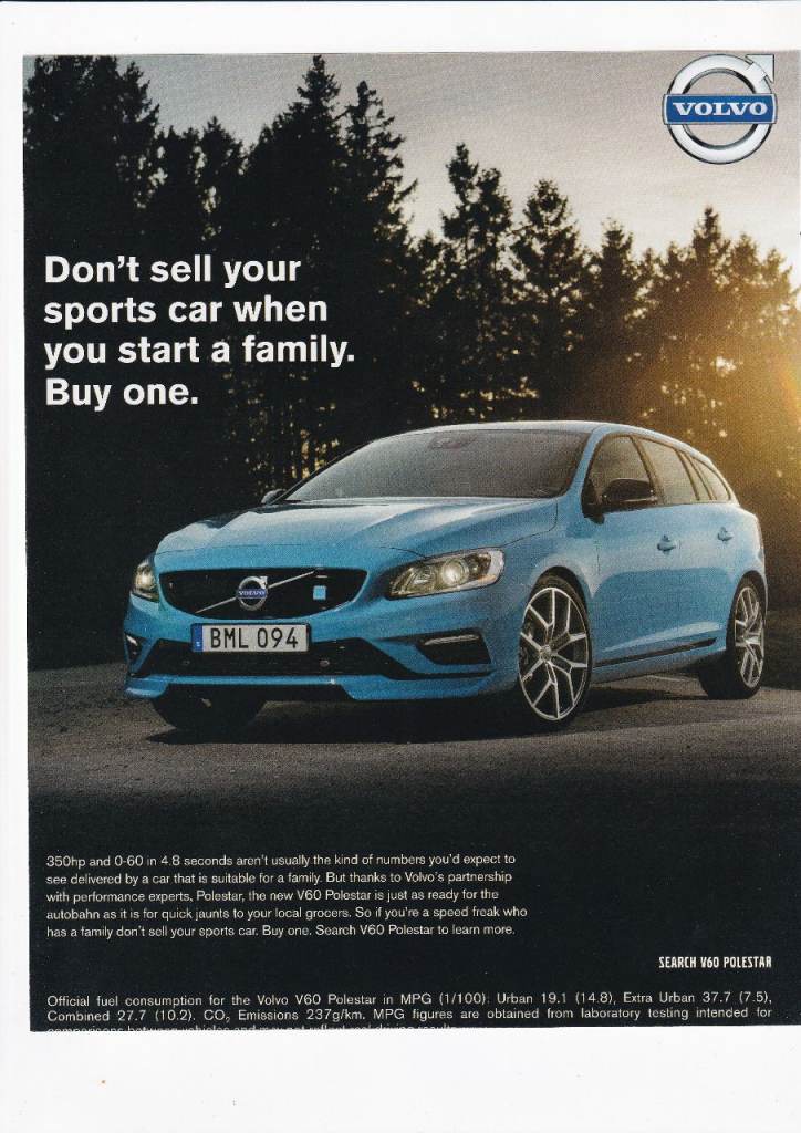 18. A Rare Original Magazine Print Of A Volvo V60 Polestar Car 