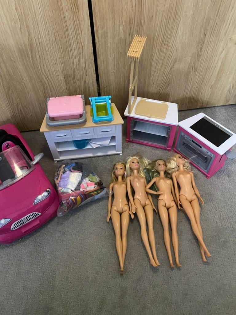 Barbie Dolls, Convertible Car, Furniture & Huge Clothes Bundle