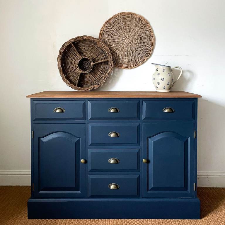Solid pine sideboard dresser chest of drawers with cupboards Deep French navy