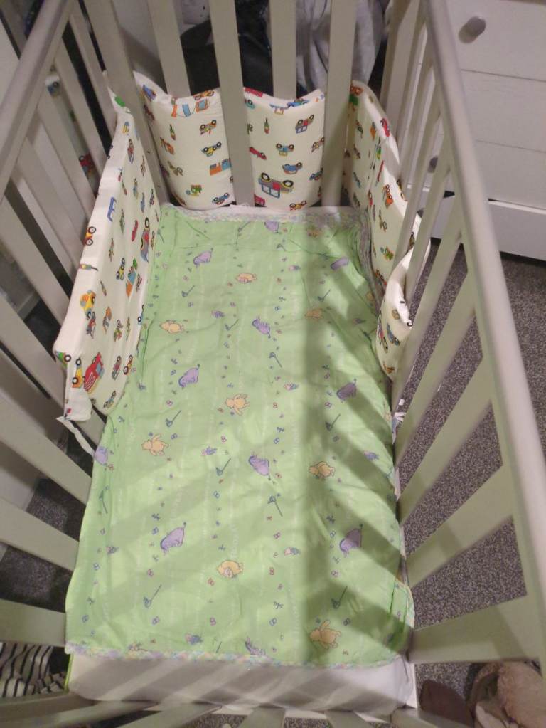 Baby Cot with Mattress and Bumper – Good Condition