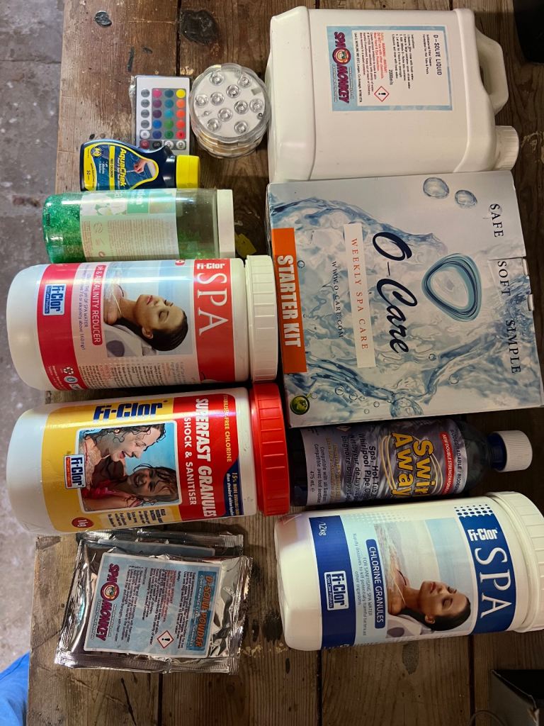 image for Spa Hot Tub treatments including shock and sanitiser, alkalinity reducer and Chlorine granules