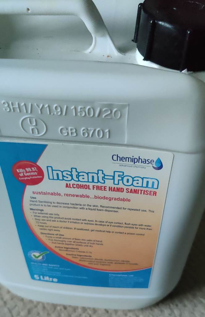 Instant foam alcohol free hand sanitiser refillable 5 litres 