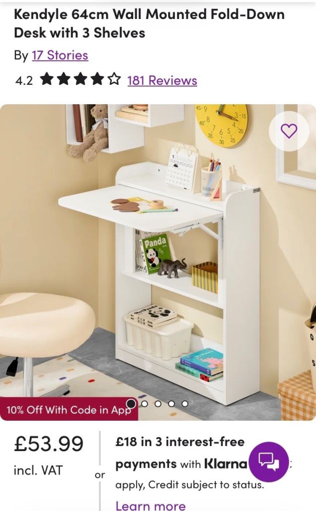 Kendyle 64cm Fold-Down Desk with 3 Shelves