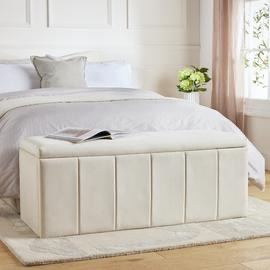 Pandora Velvet Storage Ottoman - Cream