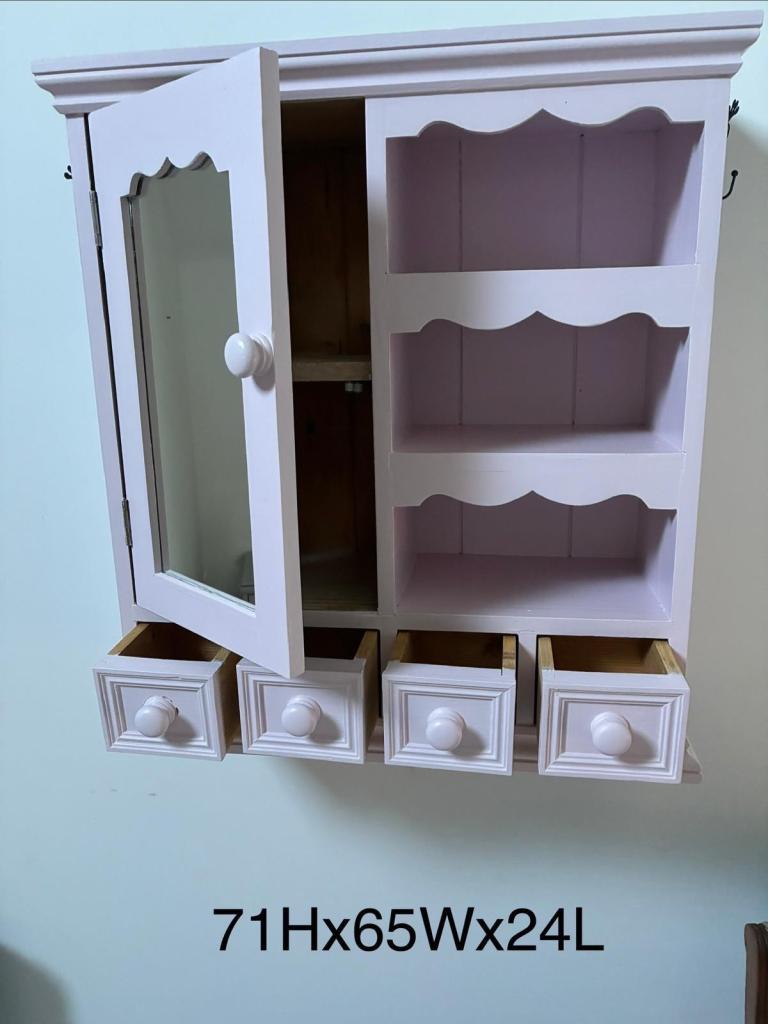 Charming Pink Wall Cabinet with Drawers – Good Condition