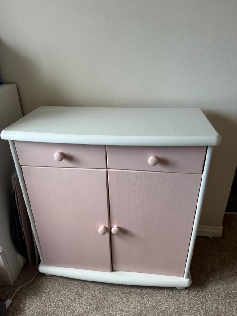 Lovely Pink and White Storage Cabinet with Shelves