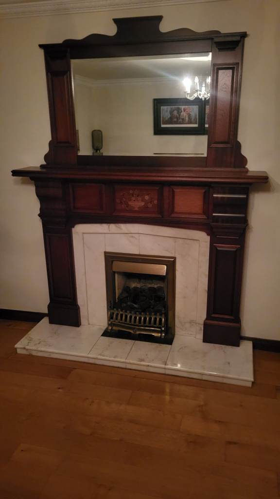Antique Mahoghany Fireplace and Gas Fire