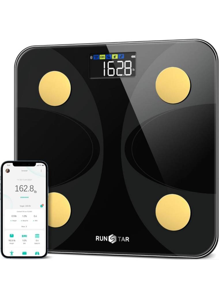 RunStar Smart Digital Bathroom Scale - Black/Gold, Body Composition & BMI App