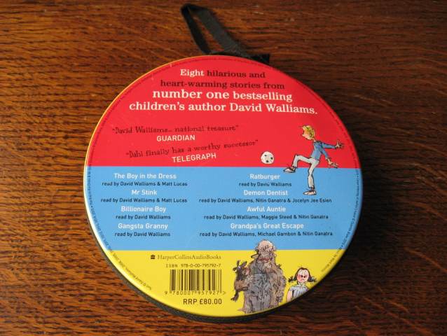 David Walliams 8x audio books on 27 CDs in metal tin, Bumper
