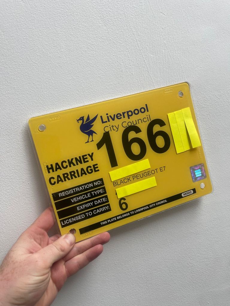 Liverpool Hackney Taxi Plate - Immediate Transfer 