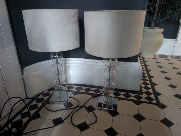 Pair of Modern Crystal Ball Table Lamps with Light Shades