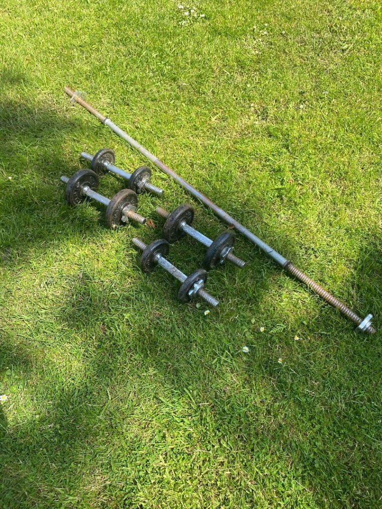 Barbell and dumbbells with 15 kg York weights