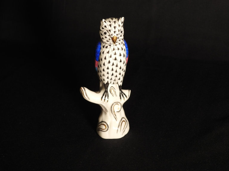 Brand new hand painted porcelain Owl on branch figure, gold effect.(HUNGARY-HEREND)