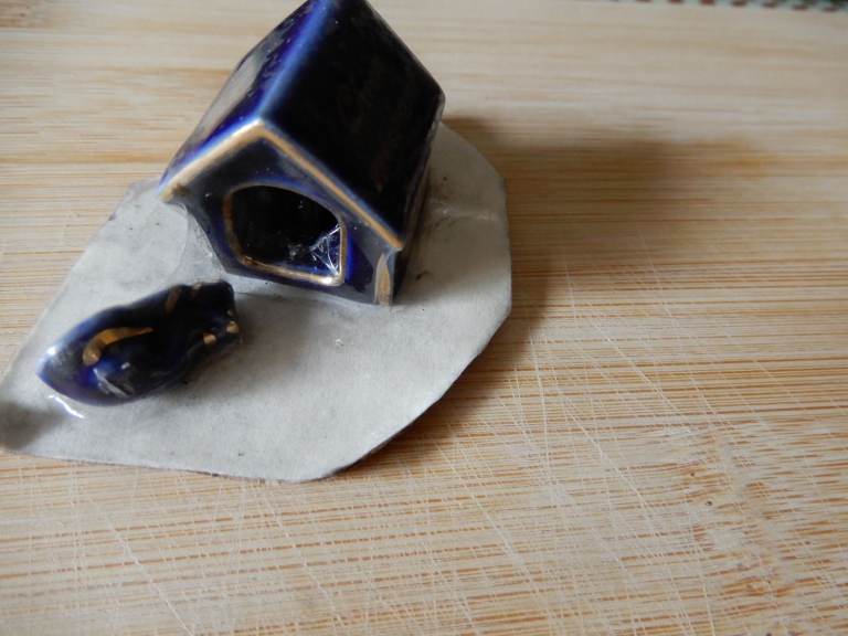 Vintage Limoges Cobalt Blue  Dog and Dog house Miniature Figure 