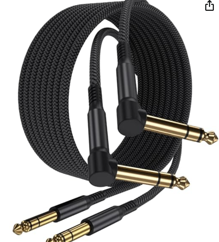 Two Guitar Patch Cables – Right Angle Jacks, Black Braided