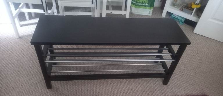 Black Wooden Shoe Rack Bench – Good Condition