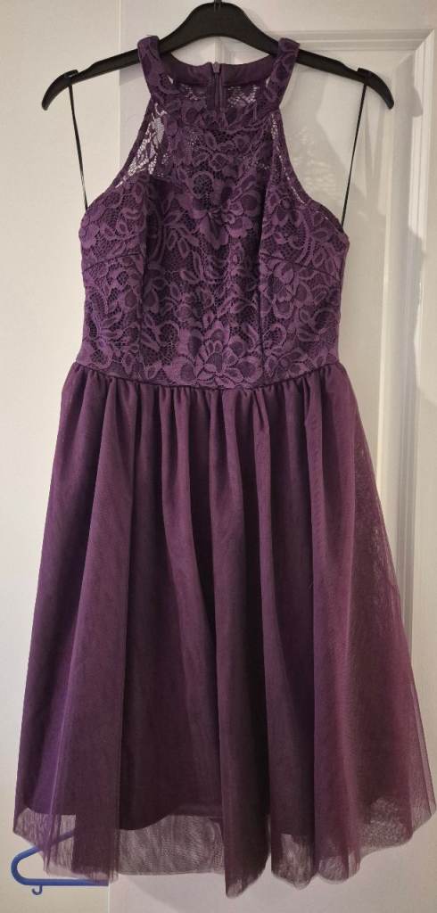 Size 6/8 womens purple lace and Chiffon knee length halter dress