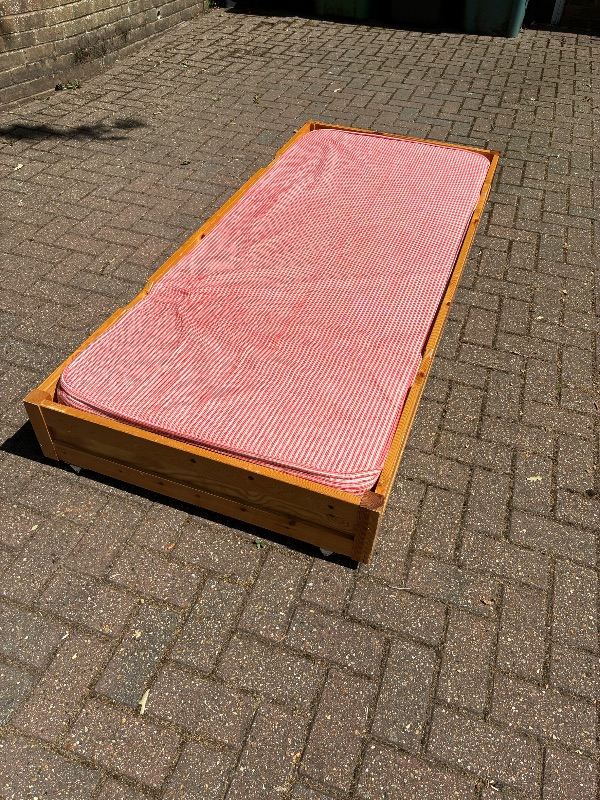 Pine Roll-Under Bed with Mattress-Good Condition 