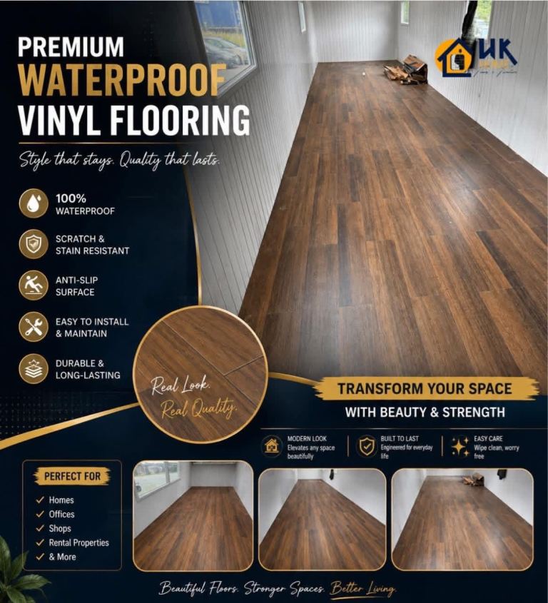 Premium Waterproof Vinyl Flooring - Brown Wood Effect, New