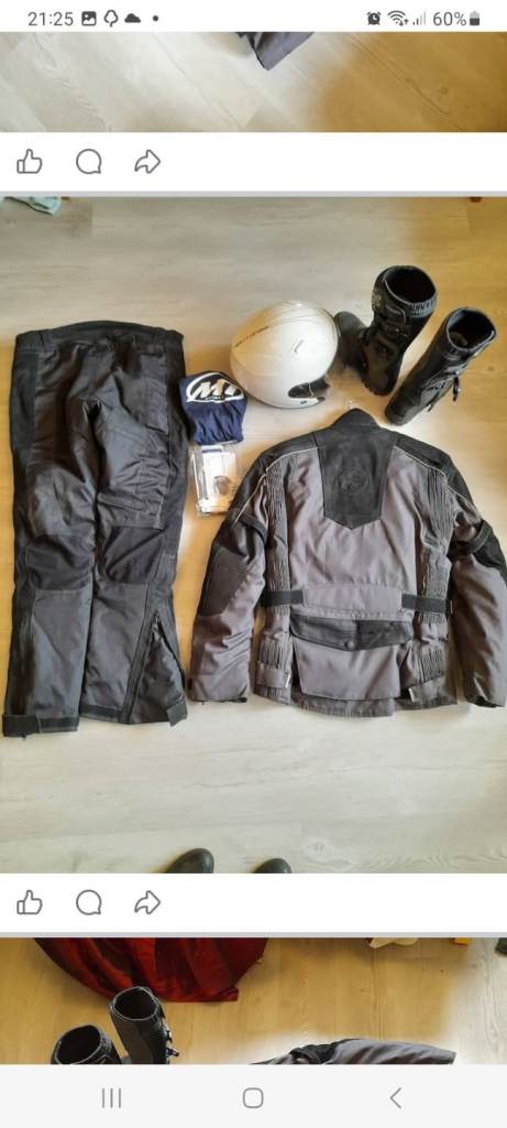 Safety leathers, boots helmet etc. Vertually new