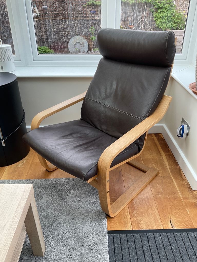 IKEA Poang Chair with Brown Leather Cushions