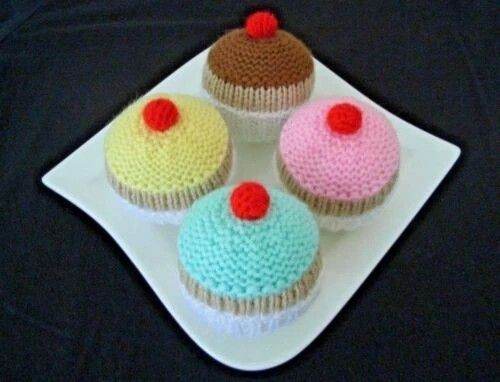 4 Hand Knitted Cupcakes - Toy Food!