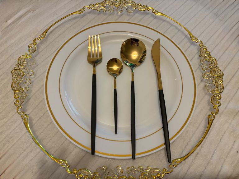 HIRE ONLY - 60 set of gold and black stainless steel cutlery