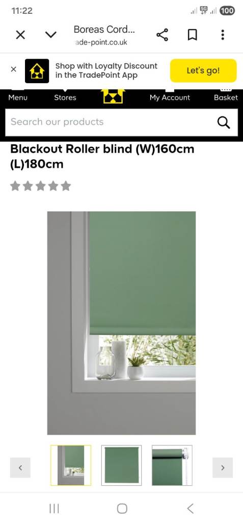 Blackout blind W1.66m L1.8m green colour