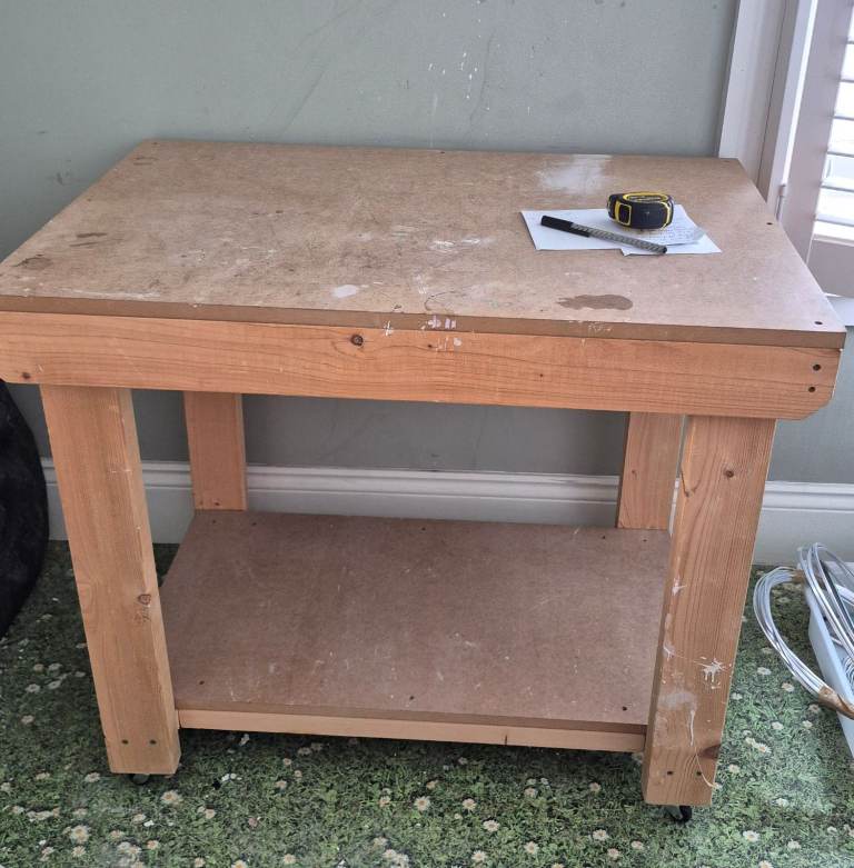 Sturdy Wooden Workbench / Utility Table with Shelf