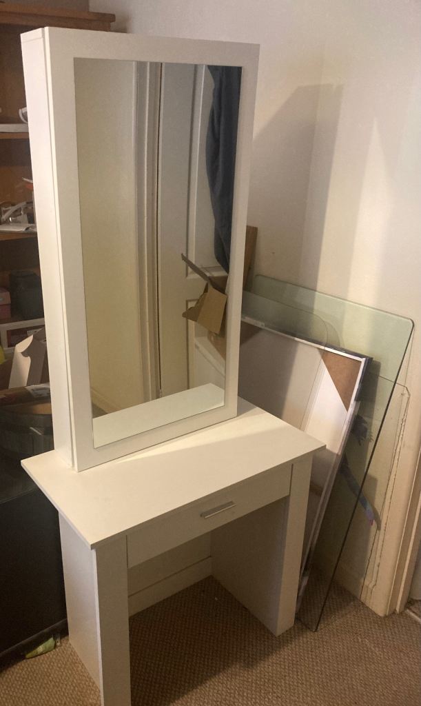 Dressing Table Vanity Mirror & Hidden Shelves White 