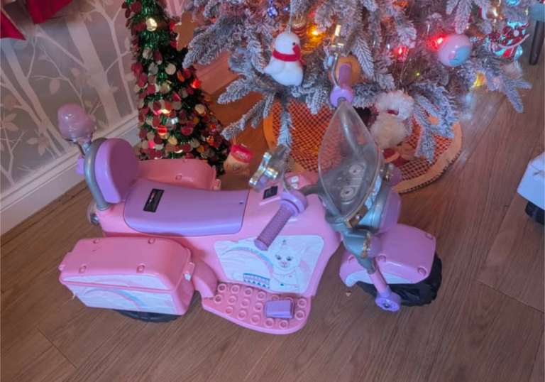 image for Two electric motor bike toddlers one police motorbike other unicorn motorbike