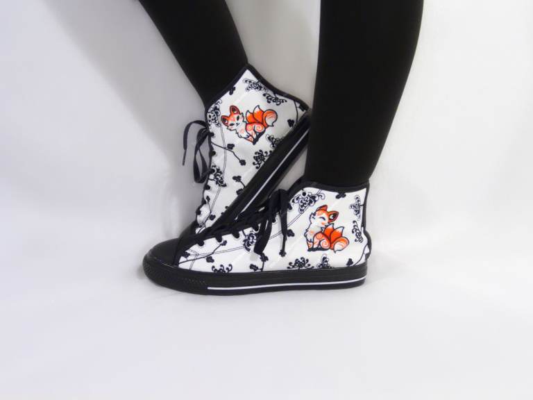 Kawaii Kitsune Fox High Top Canvas Shoes: Japanese Floral Cutecore Fashion Sneakers