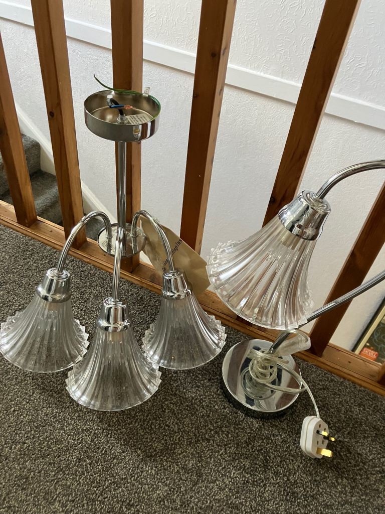 Silver ceiling light with matching table lamp 
