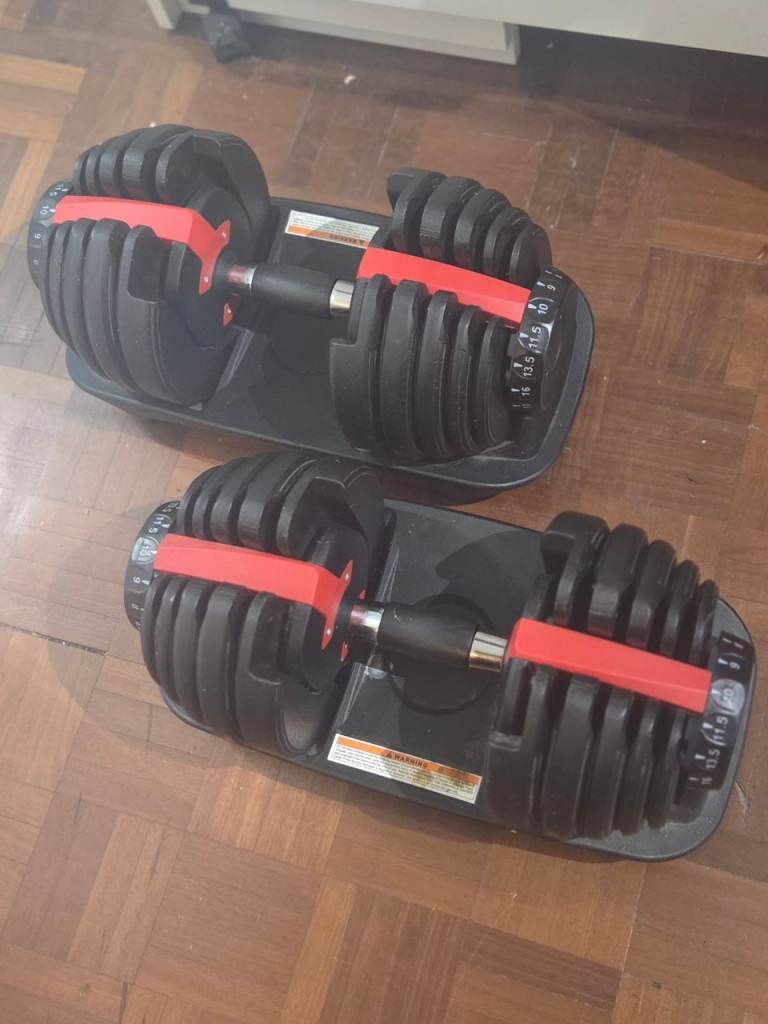 Pair of Adjustable Dumbbells - Black and Red, Like New Condition