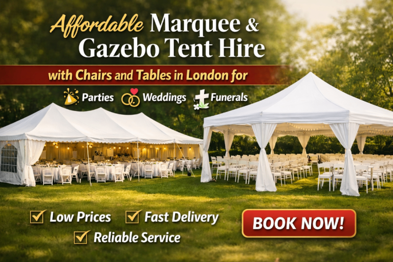 Marquee & Gazebo Tent Hire with Chairs and Tables in London for Parties, Weddings and Funerals