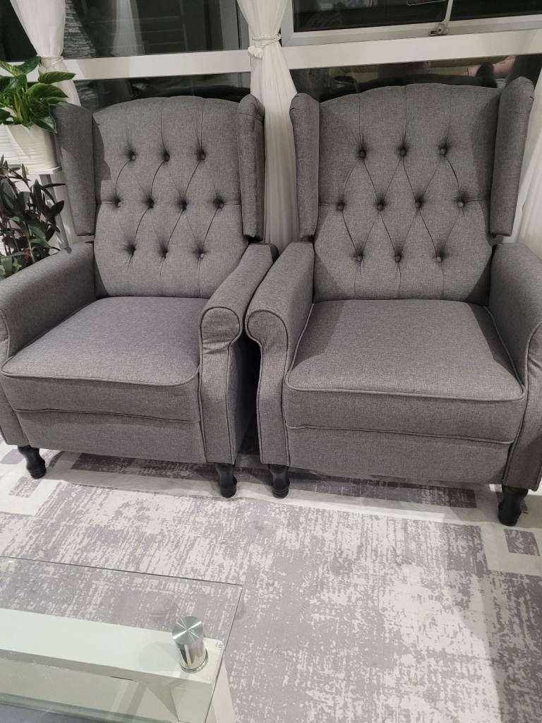 Pair Grey Arm Chairs