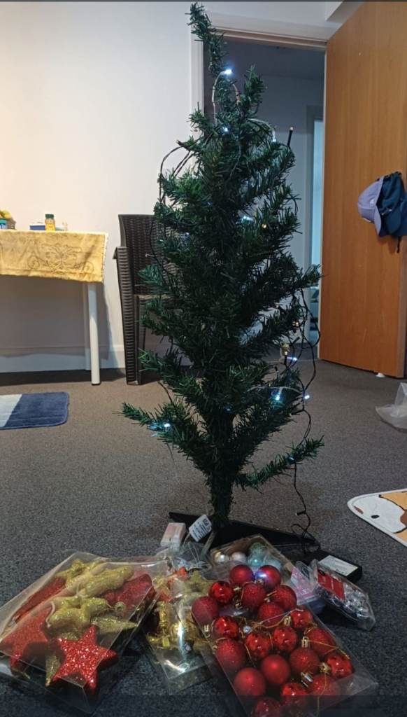 Small Artificial Christmas Tree with Lights and Baubles