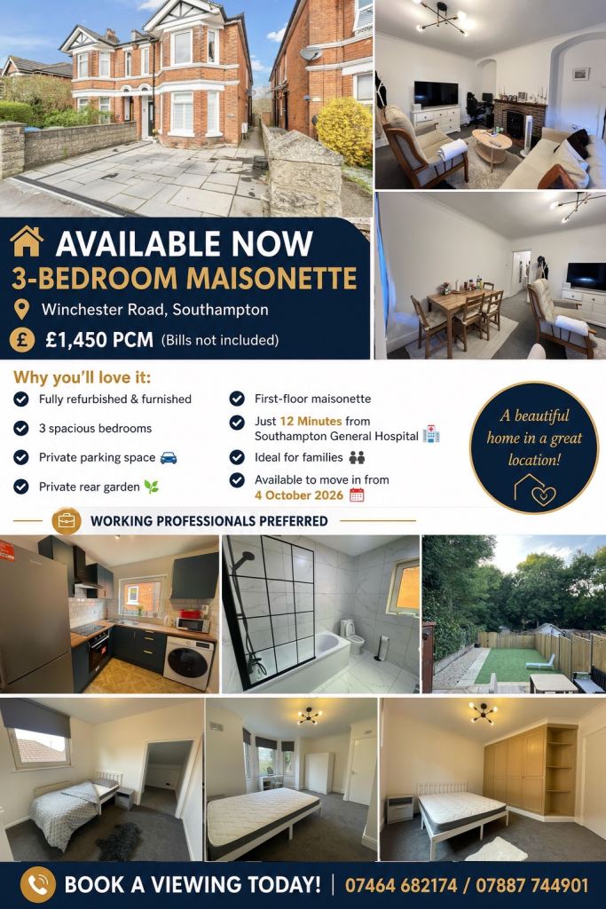 AVAILABLE NOW – 3-BEDROOM MAISONETTE 