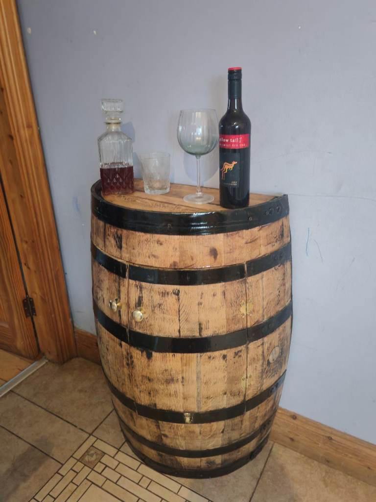 Unique Whisky Barrel Drinks Cabinet – Rustic Wood & Metal